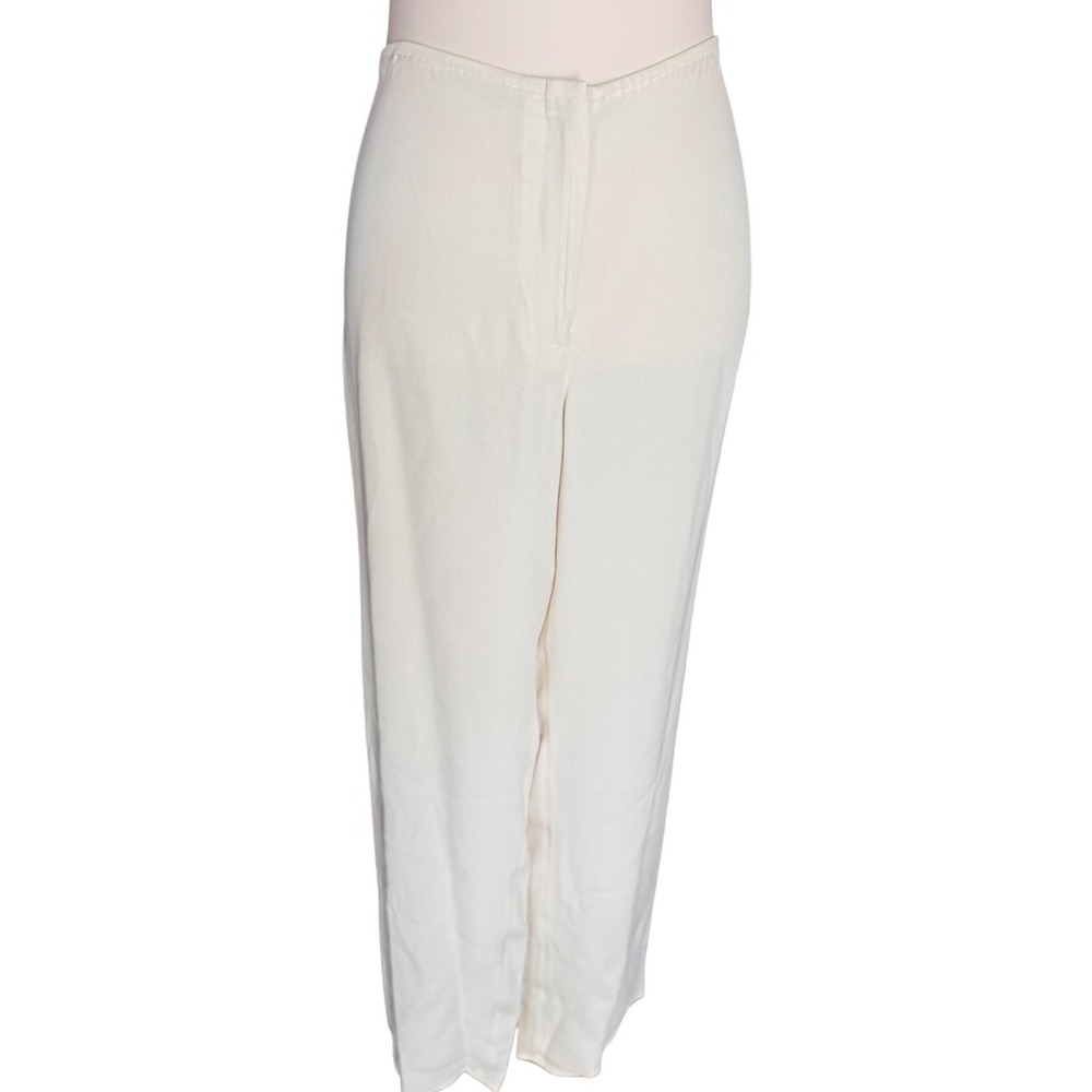 Vintage 90s Eileen Fisher 100% Silk Ivory Wide Leg Pants Size Size Medium - Picture 2 of 11